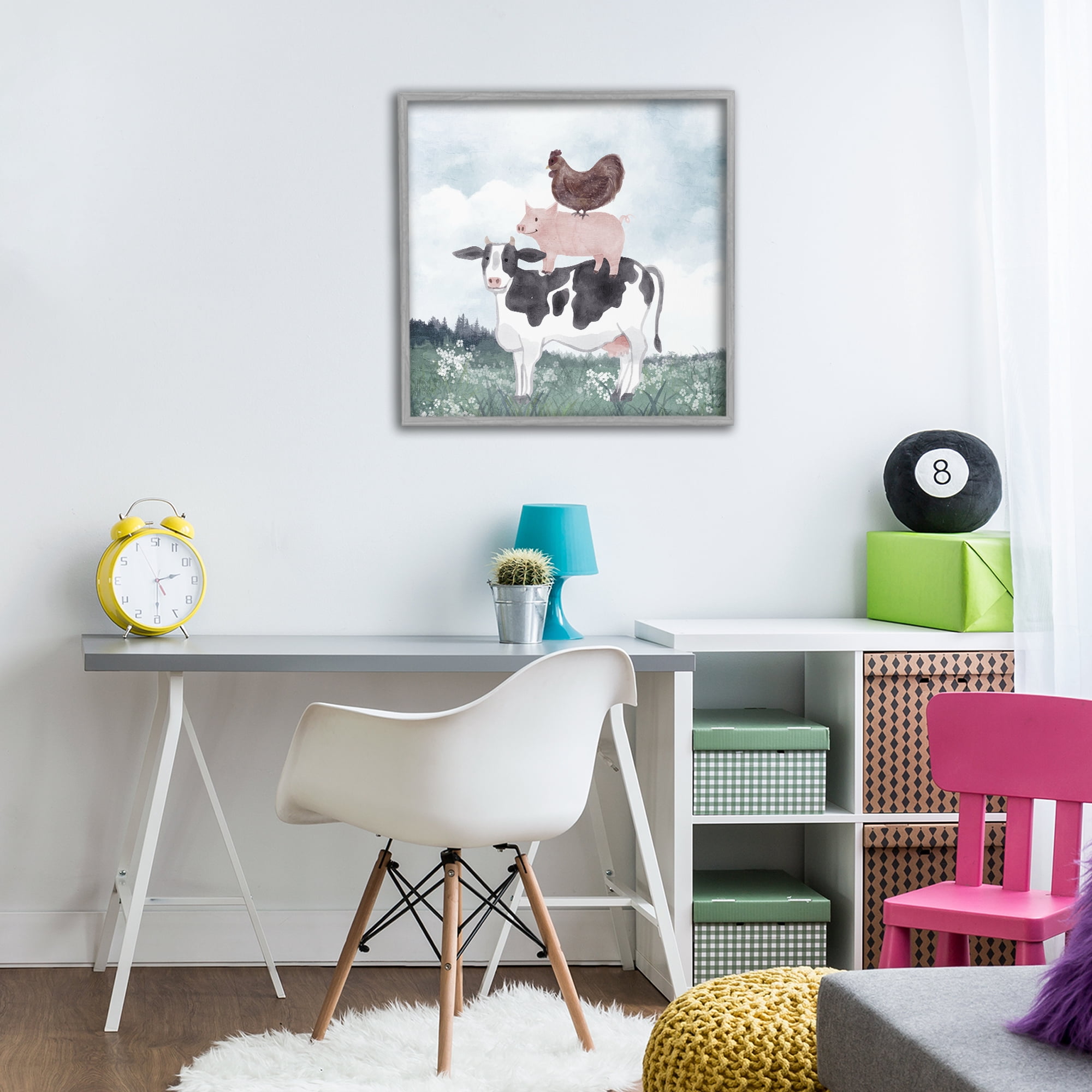 Stupell Industries Muted Stacked Farm Animals Gray Framed Giclee Art, design by Kim Allen