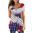 thumbnail image 2 of Warop Women's Patriotic V-Neck Button-Up Shirt, Slimming Short Sleeve Blouse for Independence Day and Casual Wear, 2 of 5