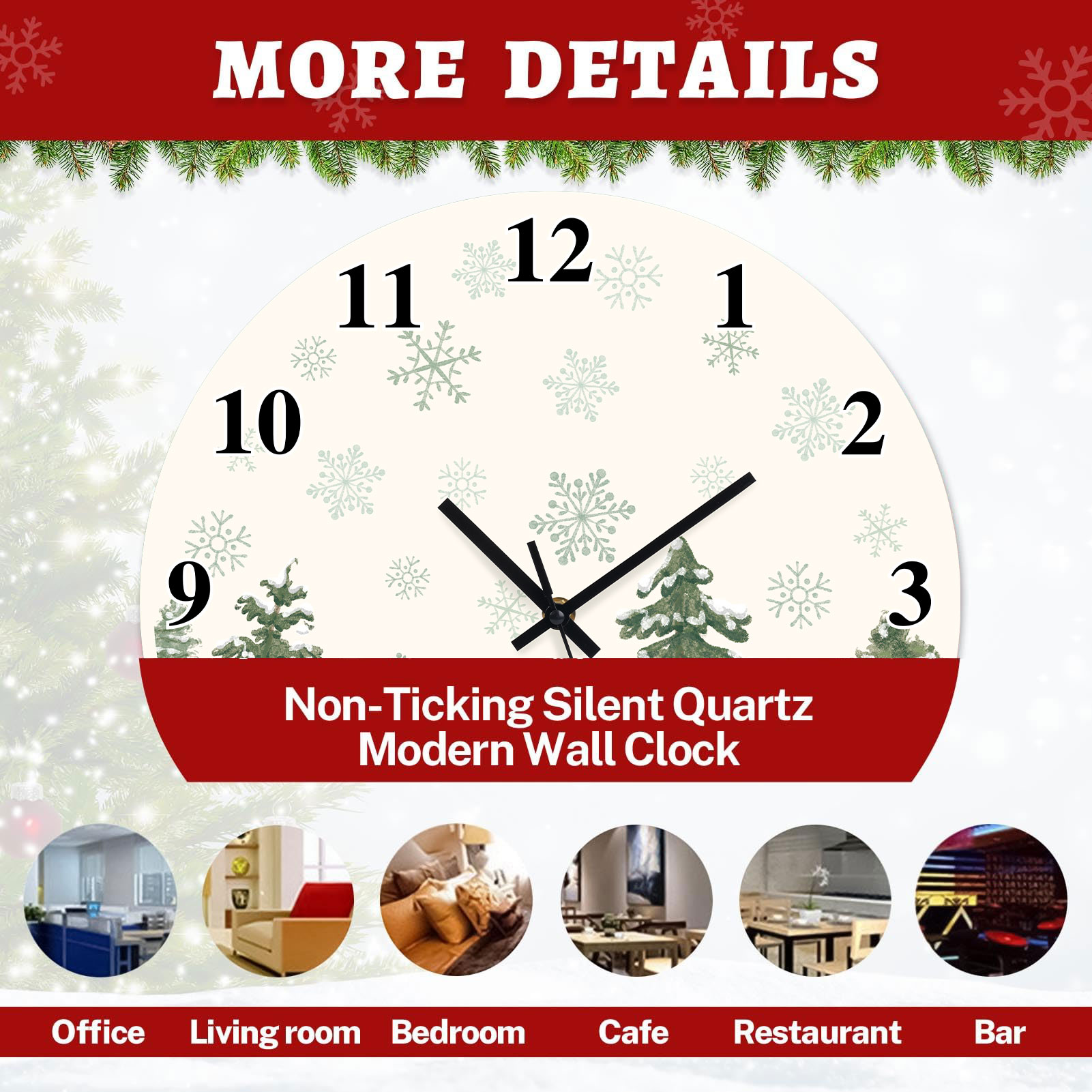 Sanmadrola Christmas Decoration Wall Clock Home Indoor Decor Silent Non Ticking Wooden 12'' Christmas Tree