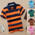 thumbnail image 2 of LRen Boys Polo Shirt Striped Print Short Sleeve Collared Summer T Shirts Soft Kids School Days Tee Tops Dark Green,13-14 Years, 2 of 4