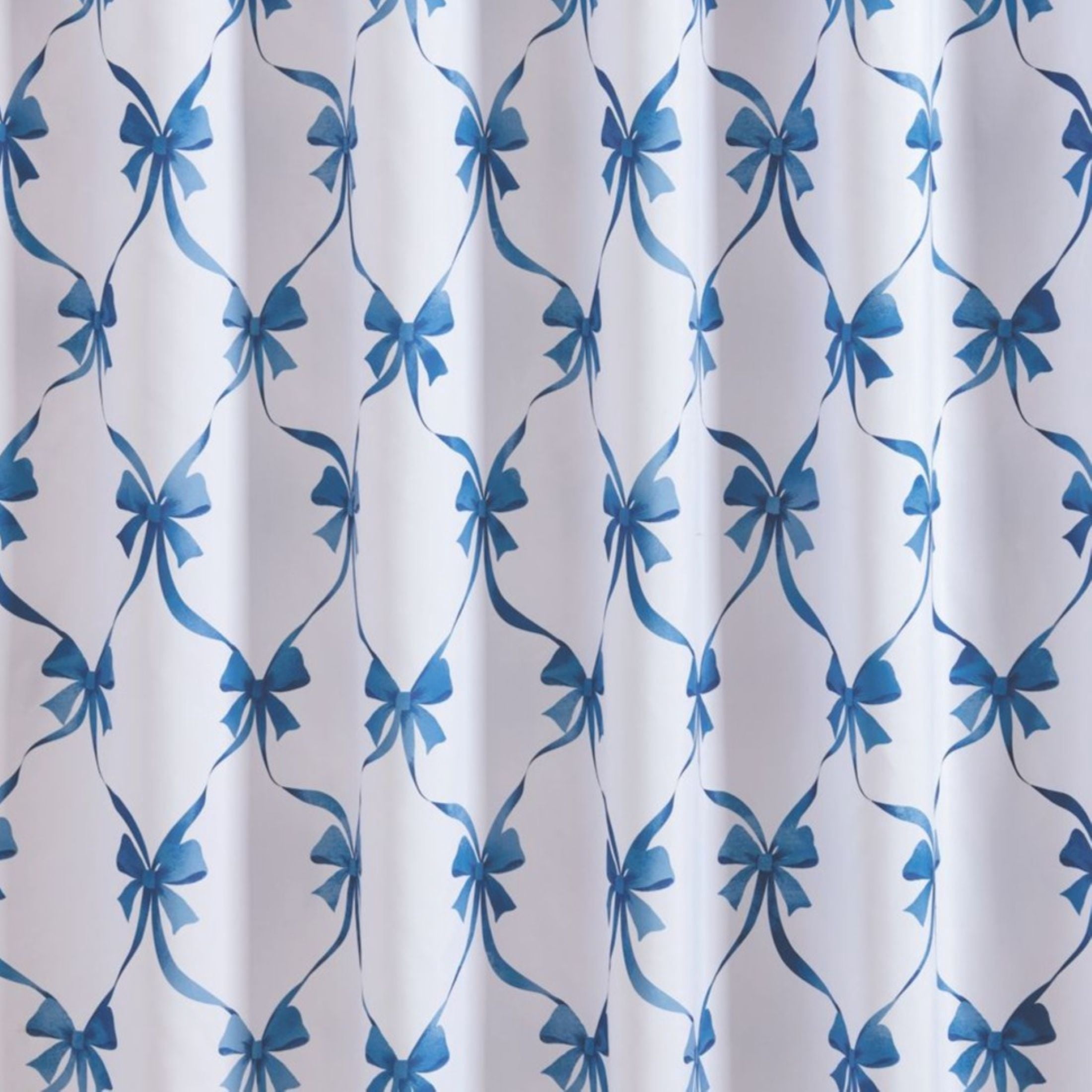 Modern Heirloom Abigail Bow Blue and White Microfiber Decorative Fabric Shower Curtain, 72” x 72"