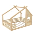 thumbnail image 5 of Jopath Full Size House Floor Bed with Window and a Small Shelf, Solid Wood Floor Bed with House-shaped Roof for Boys Girls Natural, 5 of 9
