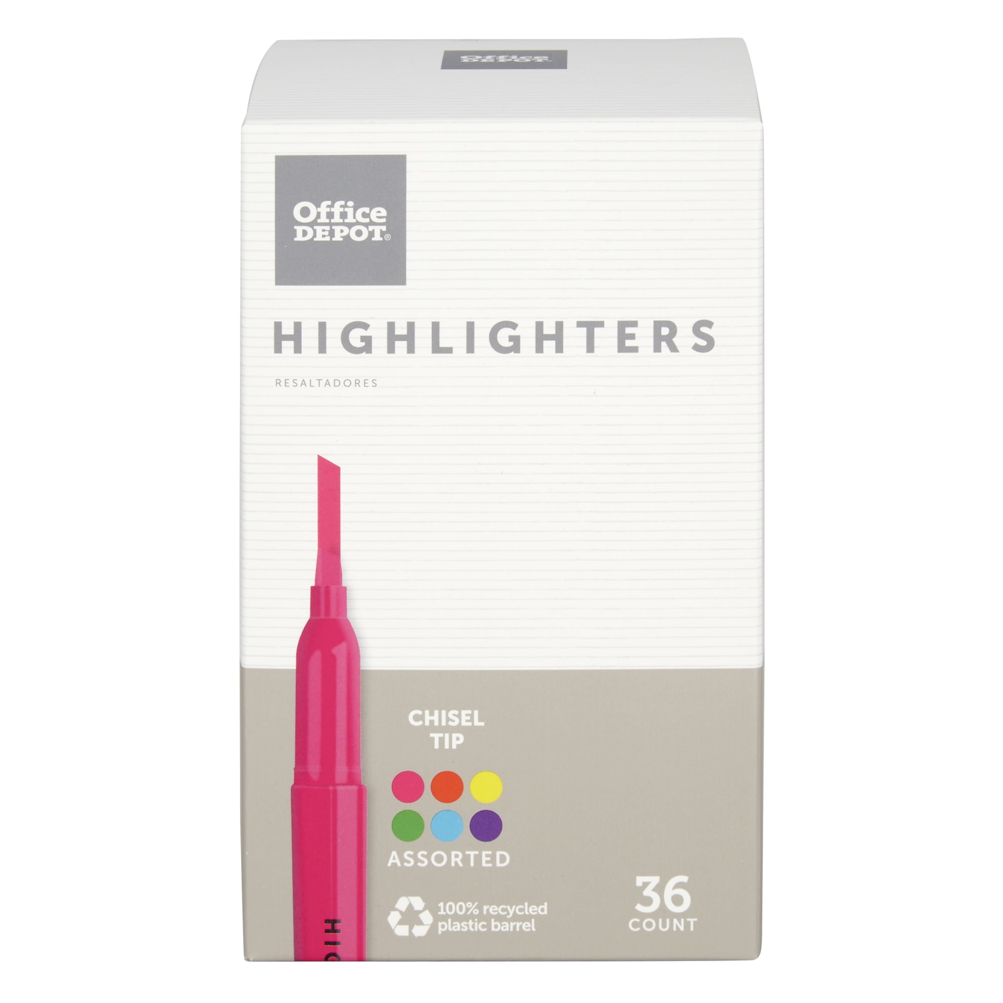 Office Depot® Brand Pen-Style Highlighters, Chisel Tip, 100% Recycled, Assorted Colors, Pack Of 36