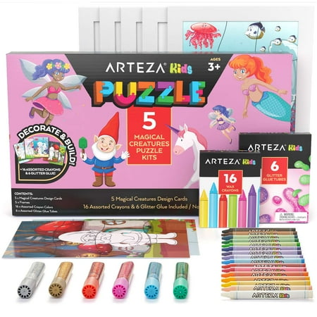 UPC: 0840098722343 | Arteza Kids Magical Creatures Jigsaw Puzzle Set – 32 Pieces