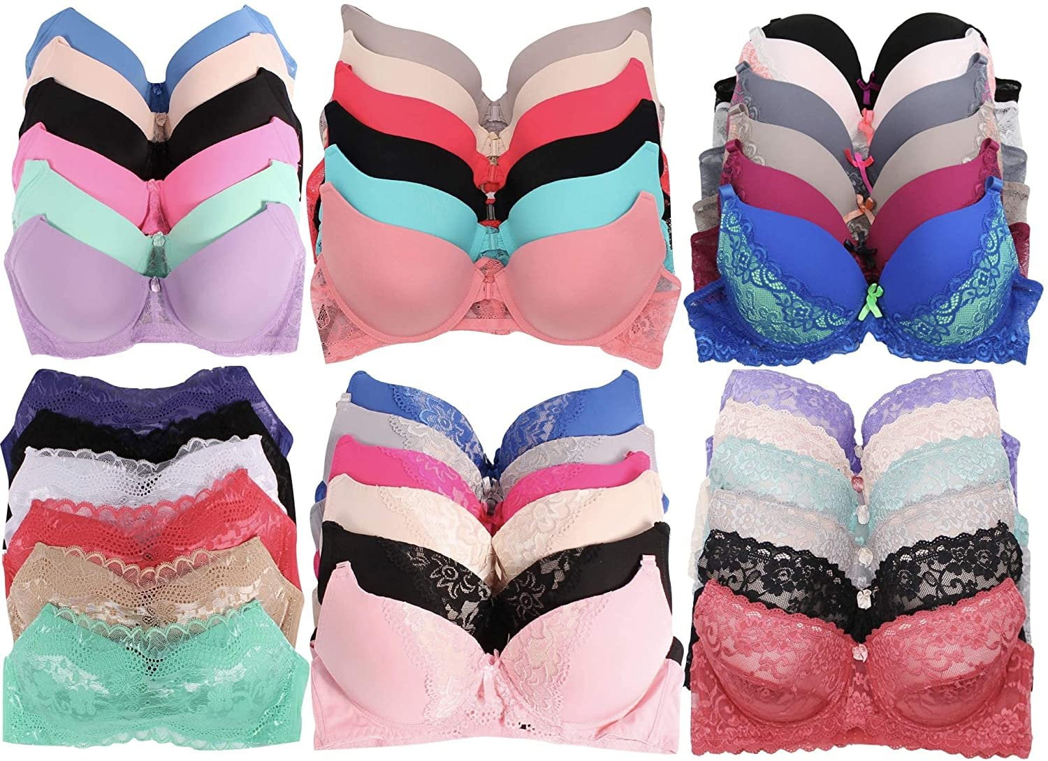 ToBeInStyle Women's Pack of 6 Mystery Bras, Assorted Colors, Size 38B