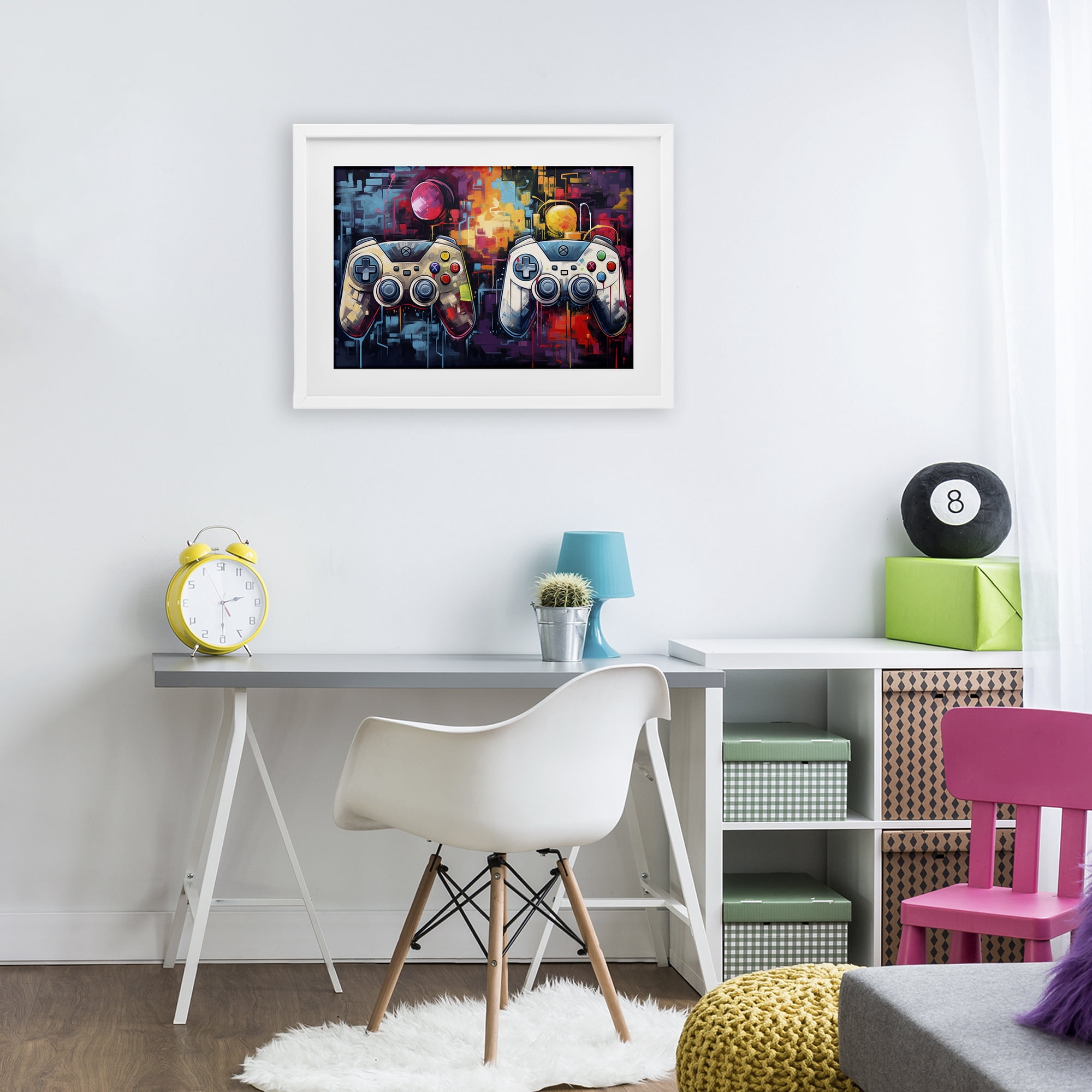 Stupell Industries Double Controller Modern Gamer White Framed Print Under Glass, design by Lazar Studio