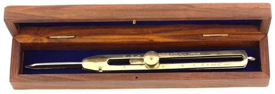 9" Proportional Brass Dividers Compass with Hard Wood Box and Stainless Steel