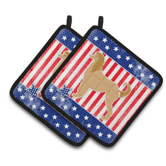 USA Patriotic Afghan Hound Pair of Pot Holders