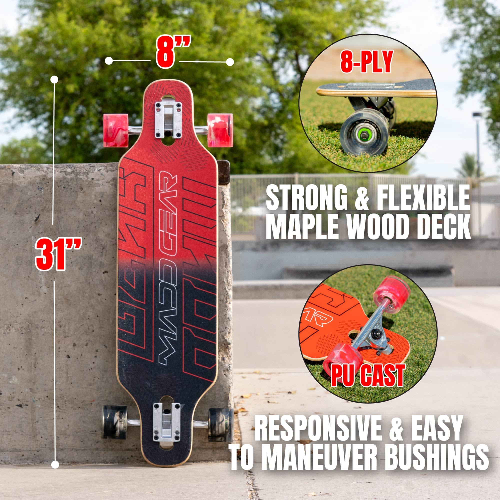Longboard Drop-Through Cruiser Complete Skateboard – 31