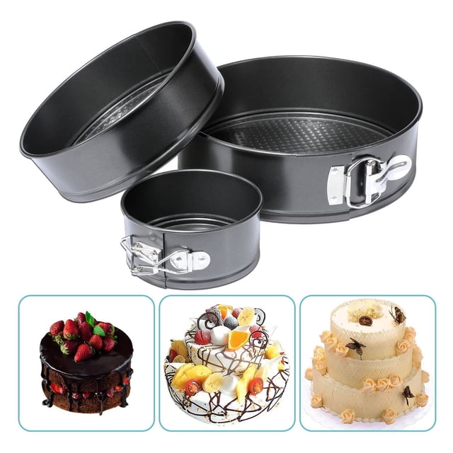 3Pcs Cake Pan Set,Round Open Bottom And Snap Baking Pan Carbon Steel Pizza Tool For Cheesecake Pizza Bread Serving Trays