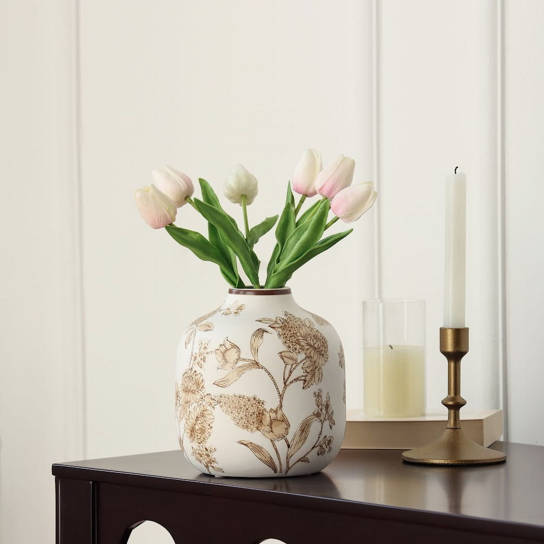 Novogratz 16 Wide Textured Beige Ceramic Vase