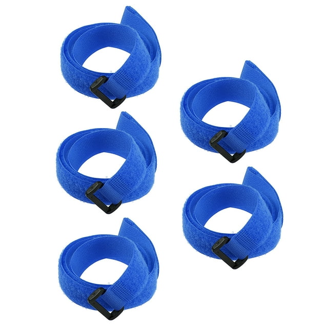 Unique Bargains 5 Pcs Sangles à Crochets et Boucles 1 Pouce x 31 Pouces Sangles de Fixation Réutilisables Attache de Câble (Bleu)