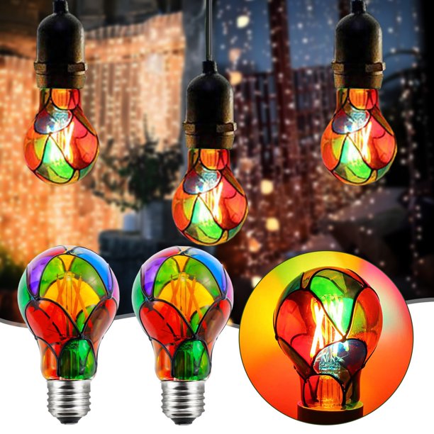Fiudx Bombilla Led de Vitral Regulable, Base 26E, 4 Bombillas Led A60 para Fiestas, Iluminación Festiva Del Hogar, Lámpara de Noche, Paquete de 2
