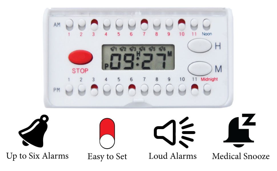 e-pill 5 Times a Day x 7 Day Large Weekly Pill Organizer - with Discreet Case and Reminder