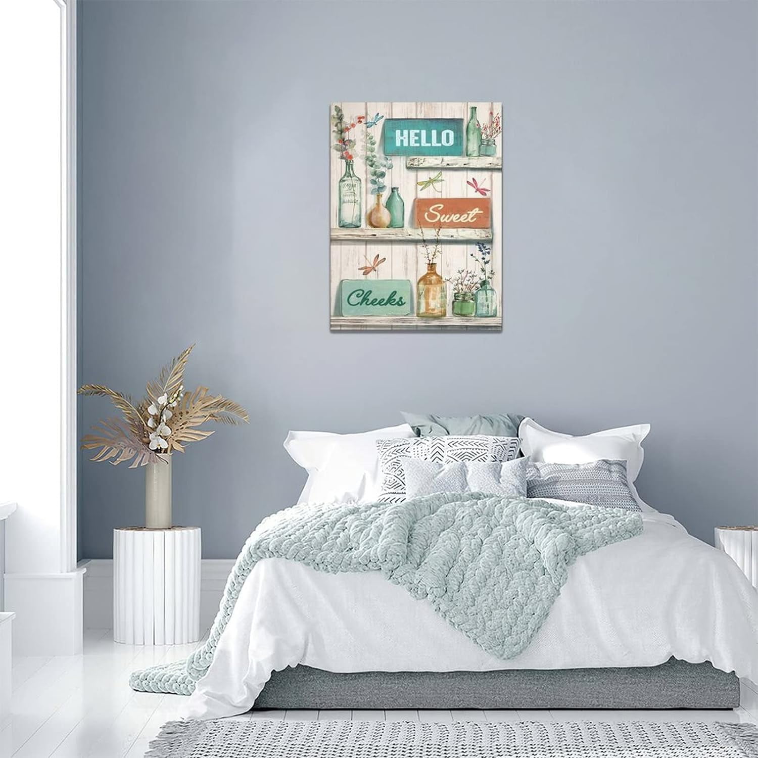 Rustic Bathroom Decor Wall Art Floral Dragonfly Canvas Prints Painting Farmhouse Plants Pictures Country Framed Artwork for Living Room Bedroom 12"x16"