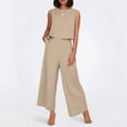 thumbnail image 2 of Conjunto de dos piezas de lino liso para mujer: chaleco sin mangas y pantalones de cintura alta y pierna ancha, bolsillos laterales, ropa informal de verano - Tallas S-XXXXL, 2 of 6