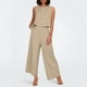 thumbnail image 2 of Conjunto de dos piezas de lino liso para mujer: chaleco sin mangas y pantalones de cintura alta y pierna ancha, bolsillos laterales, ropa informal de verano - Tallas S-XXXXL, 2 of 6
