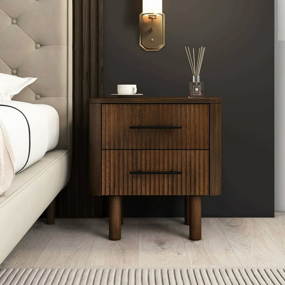 Mid-century Modern Nightstand With 2 Drawers - Walnut, Bedroom Sophistication Brown Walnut Space For
