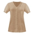 thumbnail image 4 of CaComMARK PI Plus Size Tops Women's Solid Color Casual V-Neck Short Sleeve Lace T-shirt Blouse Khaki, 4 of 4