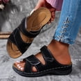 thumbnail image 3 of Rokment Womens Comfortable Ortho Wedge Walking Sandals with Arch Support & Adjustable Bands Beach Casual Leather Platform Slip on Mid Heels Backless Slides Summer Black Size 6.5, 3 of 6