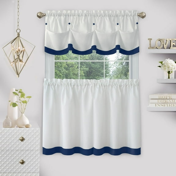Lana Window Curtain Tier Pair and Valance Set58x24-Navy