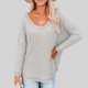 thumbnail image 3 of Top de manga larga con estampado de gofres para mujer, jersey de manga larga con cuello en V, holgado, informal, a la moda, color liso, color gris, M, 3 of 6
