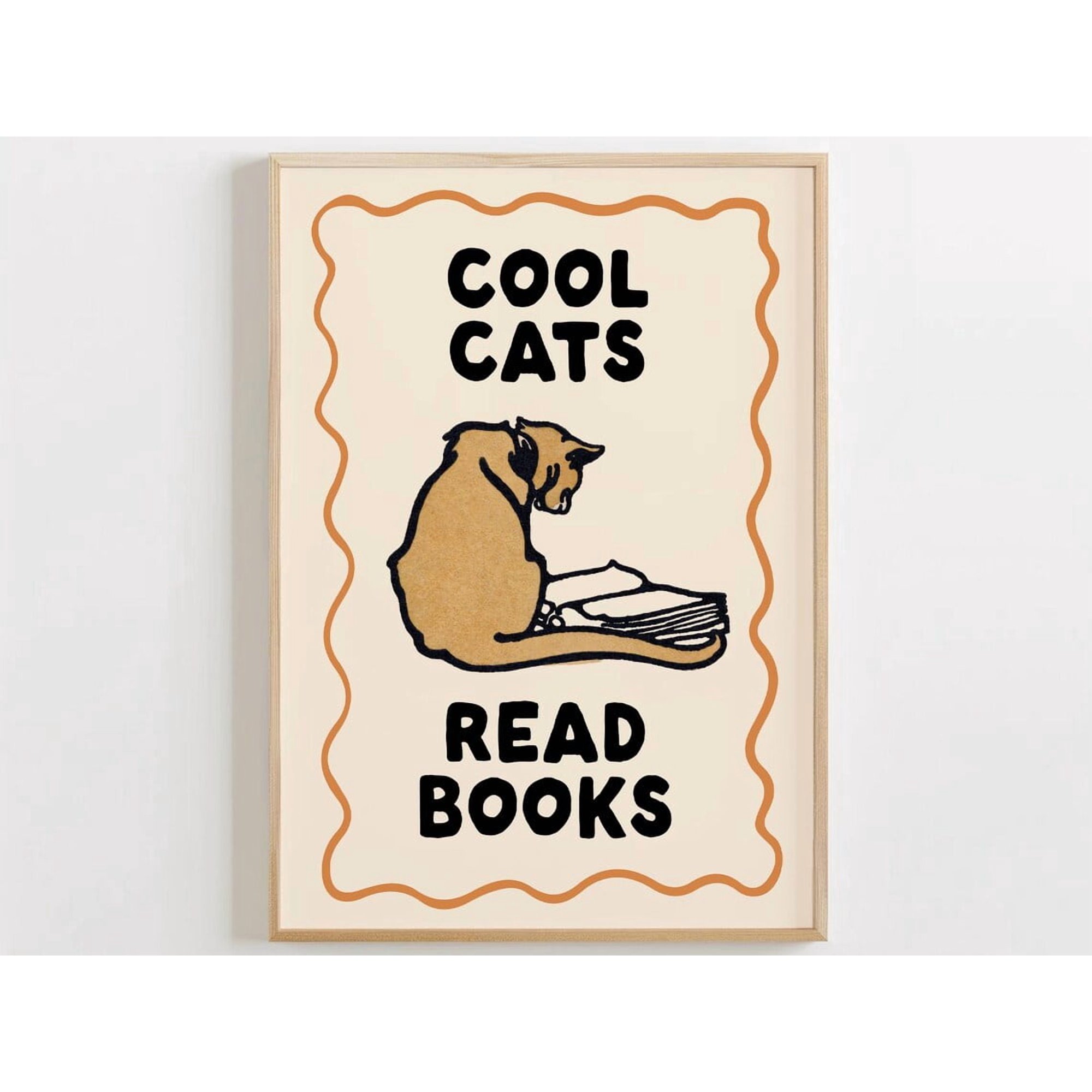 Cool Cats Read Books Poster Vintage Bookish Wall Art For Retro Libraries