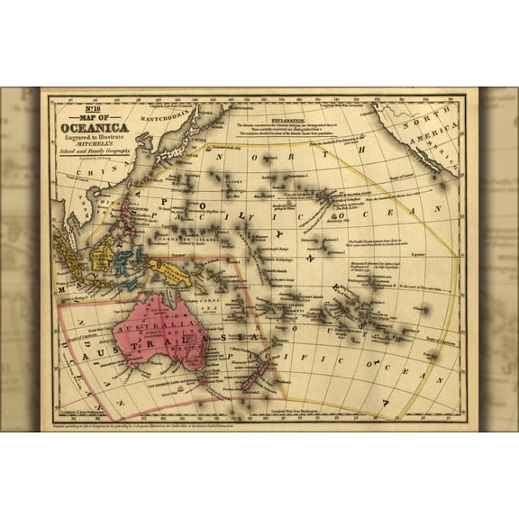 24"x36" Gallery Poster, map of Oceania australia new zealand 1839