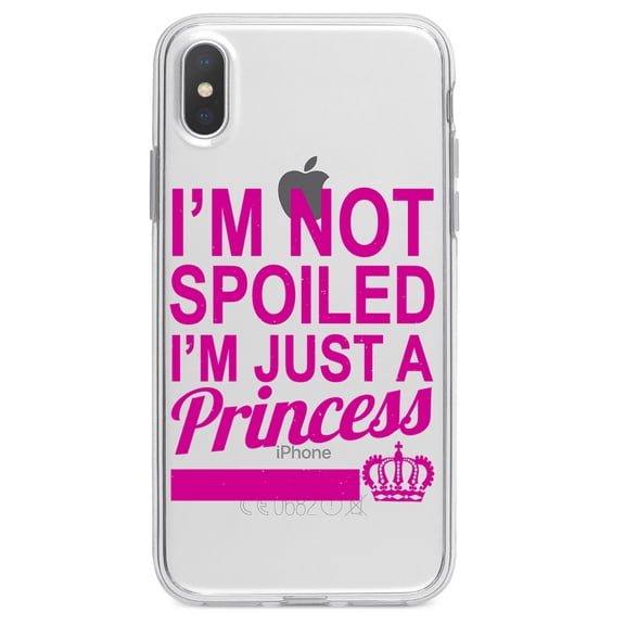 DistinctInk Clear Shockproof Hybrid Case for iPhone XS Max (6.5" Screen) - TPU Bumper Acrylic Back Tempered Glass Screen Protector - I'm Not Spoiled I'm Just a Princess