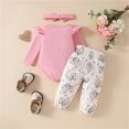 thumbnail image 5 of JDEFEG Baby Girl Clothes Set Long Sleeve Romper Pants Set Cute Baby Clothes for Girls Fall Winter Alphabet Print Crawling Pantsuit Includes Headband for 0 to 18 Months Pink 3-6 Months, 5 of 9