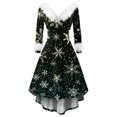thumbnail image 5 of Women's Fashionable Casual Fitted Christmas Print Party Long-Sleeved V-Neck Hair Collar Dress for Holiday Parties and Events,Army Green,2XL, 5 of 5