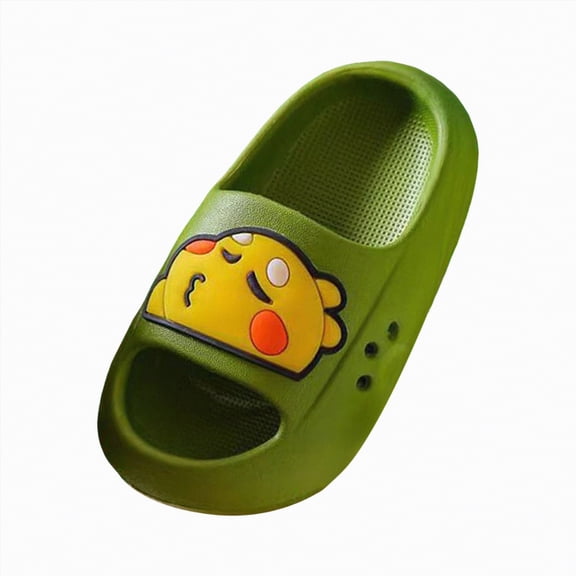 NIEWTR Cute Beach/Pool/Shower Slides for Toddler Little Kids Boys and Girls Anti-Skid Slippers Home Bath Slippers Summer Cartoon Outdoor Shoes(A1-Green,18-24 Months)