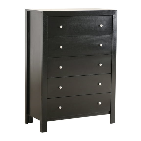 Modern 5 Drawer Chest -Storage Dresser, 34x17x48 in - Wood Veneer & Nickel Hardware