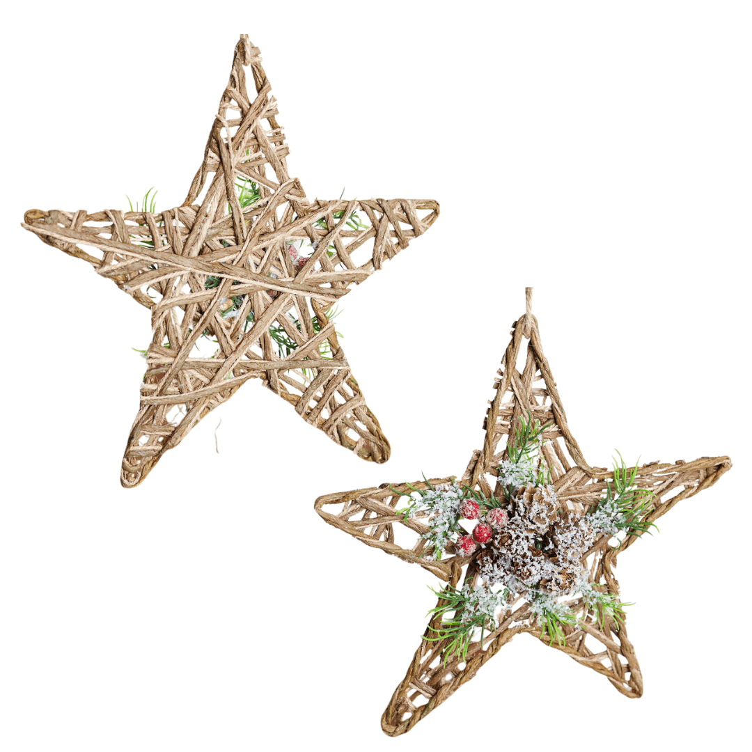 4pc Woven Jute Tree and Star Shaped Ornament Set - for Christmas Decor - Factory Direct Craft