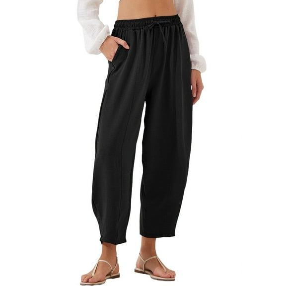 Women'S Summer High Waisted Baggy Pants Casual Ankle Length Trouser Slacks with Pockets Black XXL