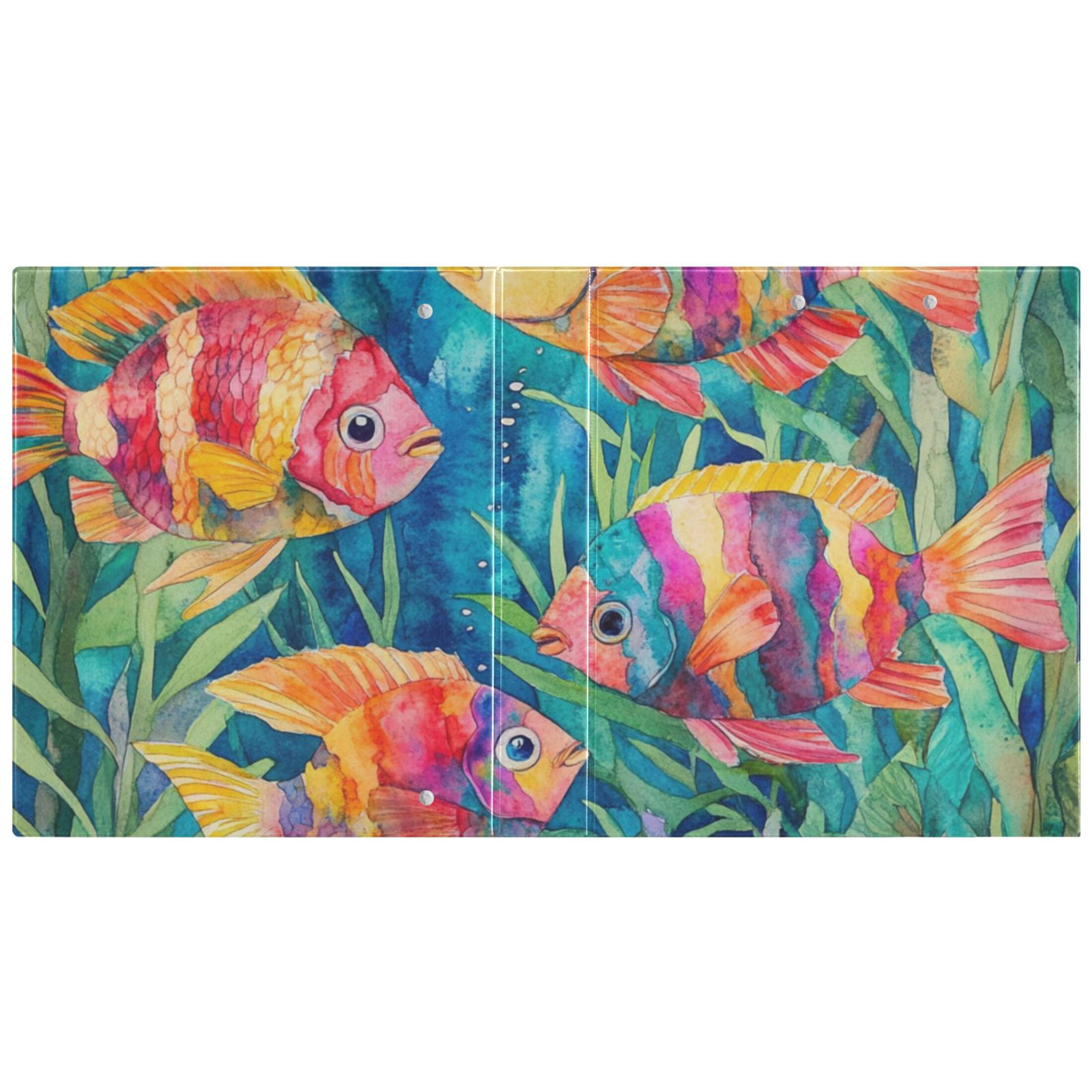 Colorful Fish Swimming 3 Ring Binders 1.5 inch Hardcover File Folders with Interior Pockets A4 Size Organizer for School Office Hospital Set of 2