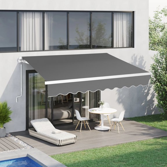 Zimtown Manual Retractable Awning 12 x 10 ft Outdoor Patio Awning Retractable Sun Shade, Water-Resistant Polyester