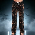 thumbnail image 2 of QWKLEAJ Halloween Pajama Pants Women Flannel Lounge Sleepwear Loose Fit Elastic Waist Long Trousers Holiday Party Casual Home Wear Cute Pumpkin Print Cozy Winter Bottoms, 2 of 5