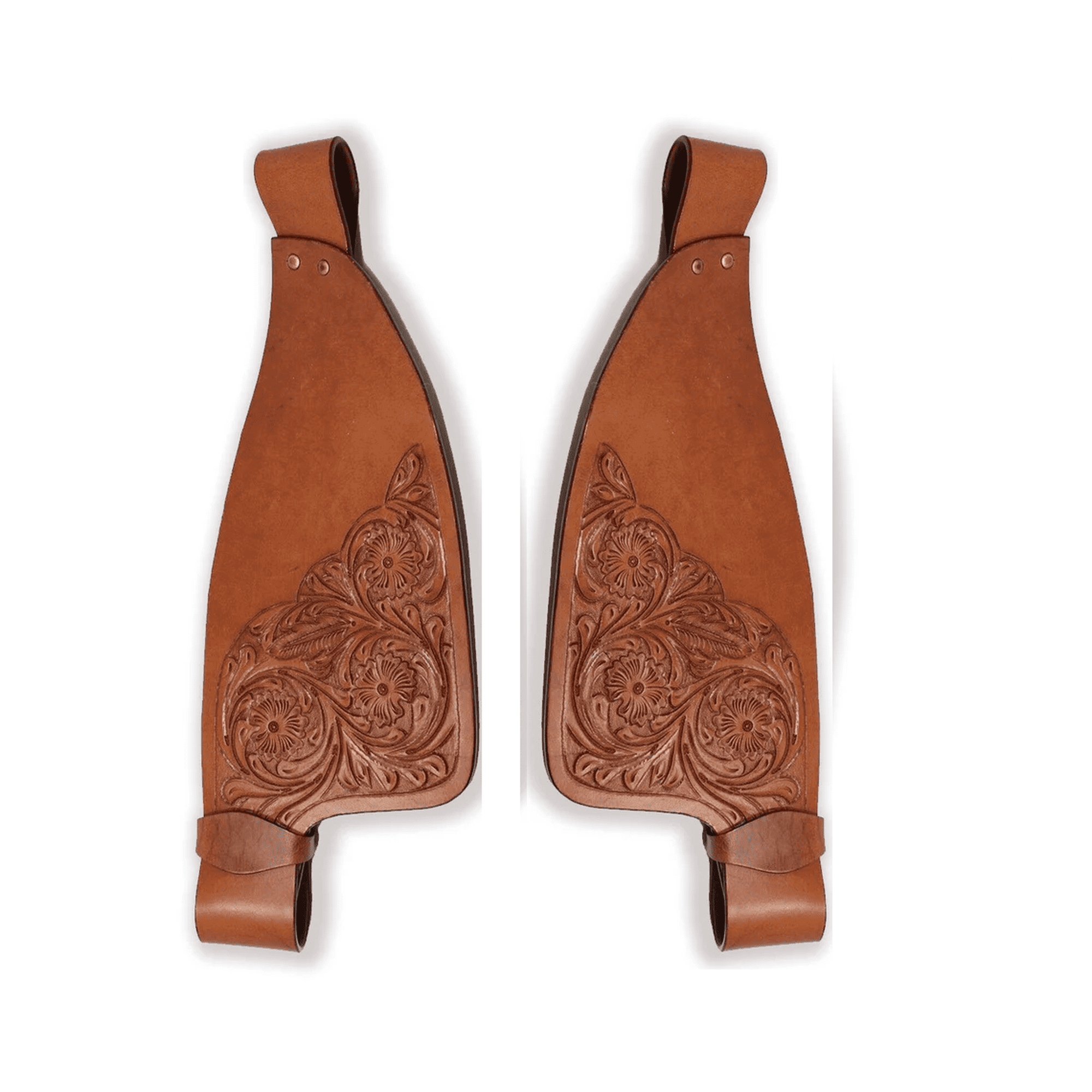 Western Brown Leather Replacement Fenders Floral Hand Tooled Set Horse Saddle