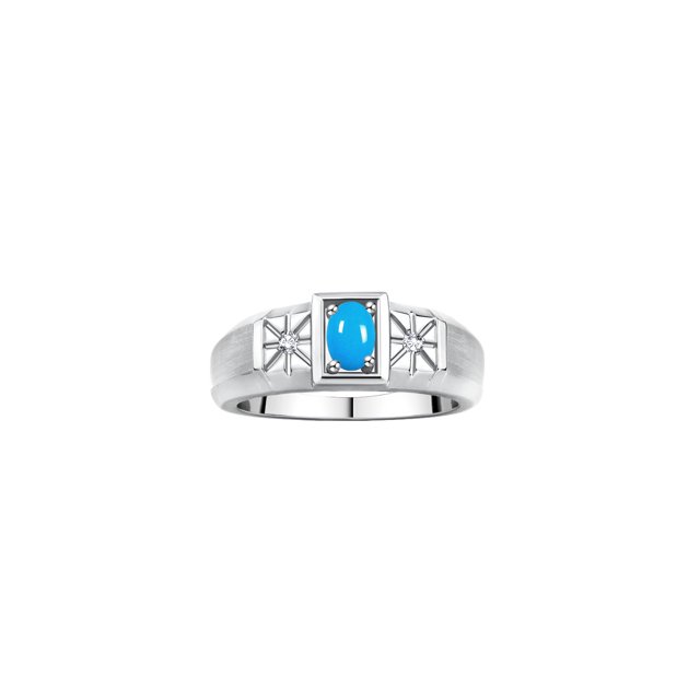 RYLOS Men's Rings Sterling Silver Classic 6X4MM Oval Gemstone & Diamond Ring Tourquose December Birthstone Rings For Men, Silver Rings, Size 12
