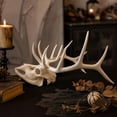 thumbnail image 3 of 3D Printed Skull Sculpture with Antlers, Detailed Resin Model for Home Office Decor and Gothic Halloween Decor, Unique Desk Accent for Halloween Gifts, 1 Piece, 3 of 5