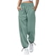 thumbnail image 1 of Pantalones de mujer cintura alta elásticos Color puro cordón bolsillos sueltos deportes pierna ancha tobillo atado pantalones de mujer, 1 of 6
