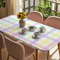 thumbnail image 3 of Green Beige Plaid Table Cloths for 4 Foot Rectangle Tables, Buffalo Farmhouse Art Checkered Patio Waterproof Elastic Fitted Tablecloths, Washable Rectangular Table Cover for Camping, 3 of 8