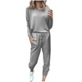 thumbnail image 2 of AnuirheiH 2 piece Women Jogger Set , Solid Color Crew Neck Sweatshirts Women Long Sleeve Irregular Pullover Top/Shirt Comfy Set Womens Activewear Sets, 2 of 5