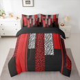 thumbnail image 2 of Homewish Contemporary Geometric Stripe 7 Pieces Bedding Comforter Set,Chic Geometric Striped Full Bedding Set,Red White Black Fitted Sheet Flat Sheet For Boys Teens,Breathable Home Decor Reversible, 2 of 8