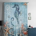 thumbnail image 5 of Blue Coastal Seahorse Semi Sheer Curtains Drapes for Living Room, Bedroom, French Doors Window 96 Inches Long, Summer Beach Starfish Botanical Rod Pocket Chiffon Curtain Drapery Voile Drape Panel, 5 of 6