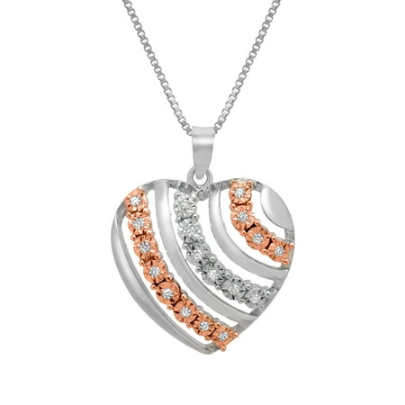 1/10 ct Champagne & White Diamond Heart Pendant Necklace in 14kt Rose Gold-Plated Sterling Silver
