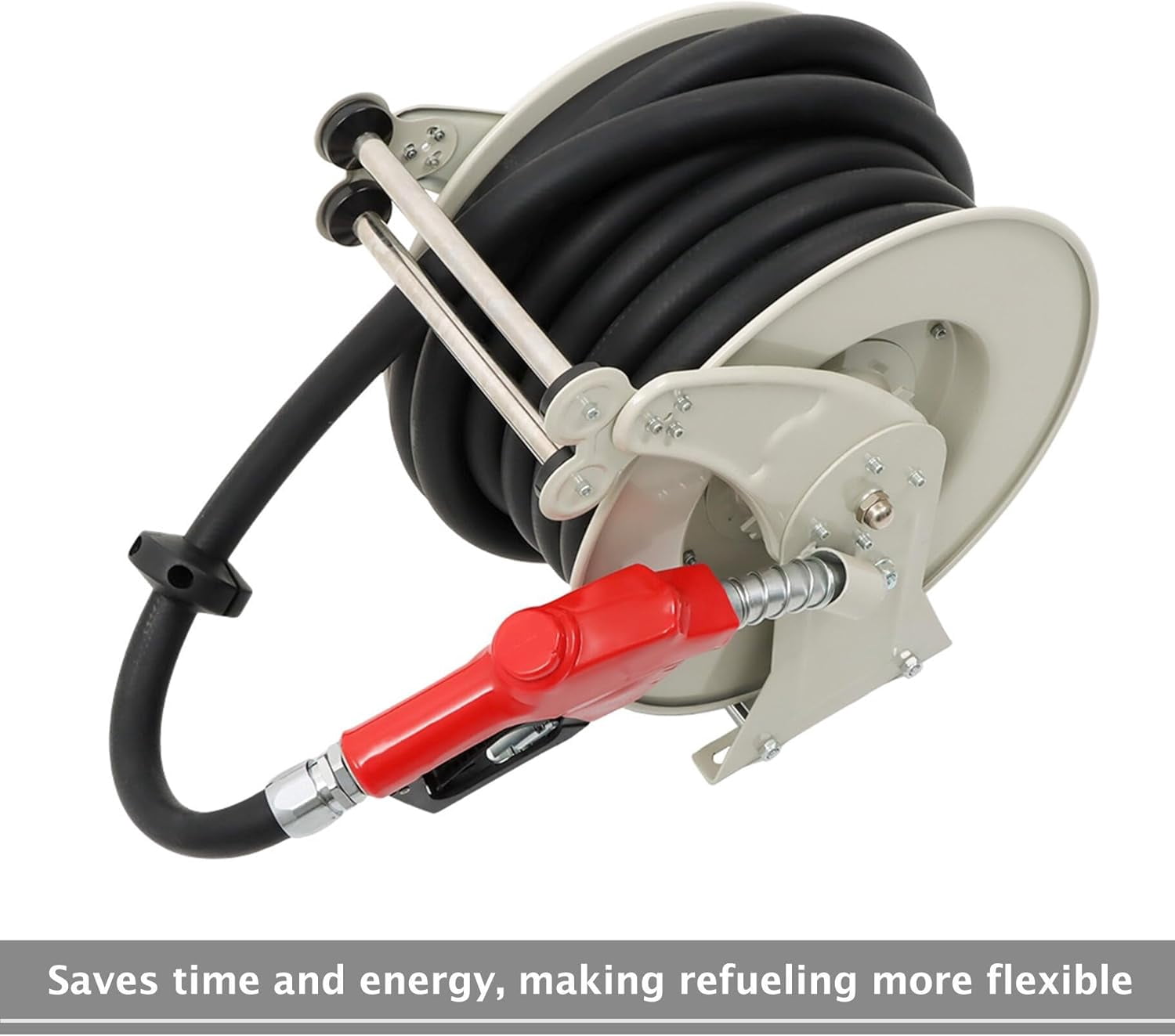 MechEquip Fuel Hose Reel 1 x 50 with Fueling Nozzle Fuel Hose Reel Heavy Duty Carbon Steel Maximum Pressure 300PSI