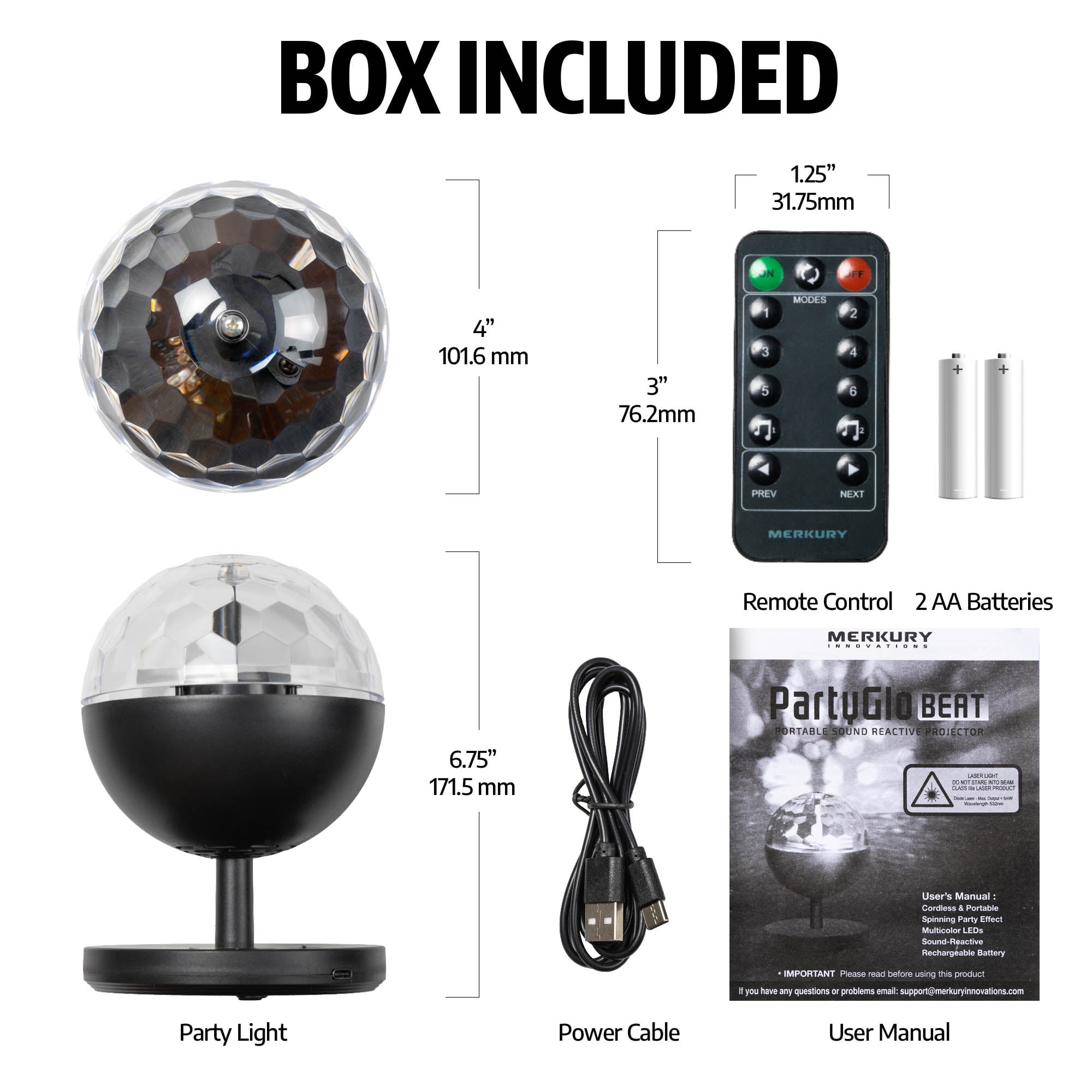 BrightSide Spinning Party Light with Remote - 6.5" Sound Reactive LED Light, Rechargeable