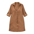 thumbnail image 4 of Fwqbns Women's Linen Casual Tunic Shirt Dress V Neck 3/4 Sleeve Loose Fit Beach Mini Dress Summer Vacation Outfit Coffee, 4 of 9